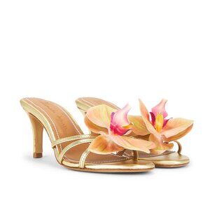 Alameda Turquesa Cecily High Heels in Gold 38 With Box Womens Flower Sandals